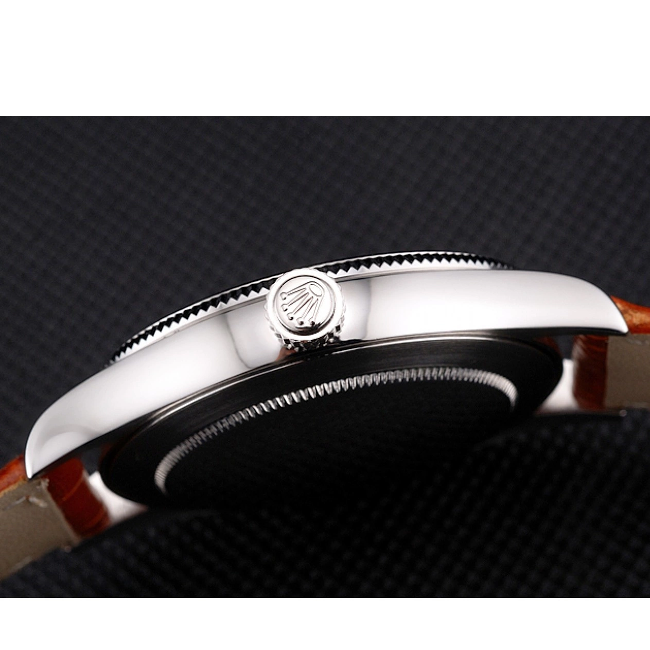 Aaa replica watch Leather Dial Datejust Blue Case Steel Swiss Stainless Light Brown Strap Rolex 0719